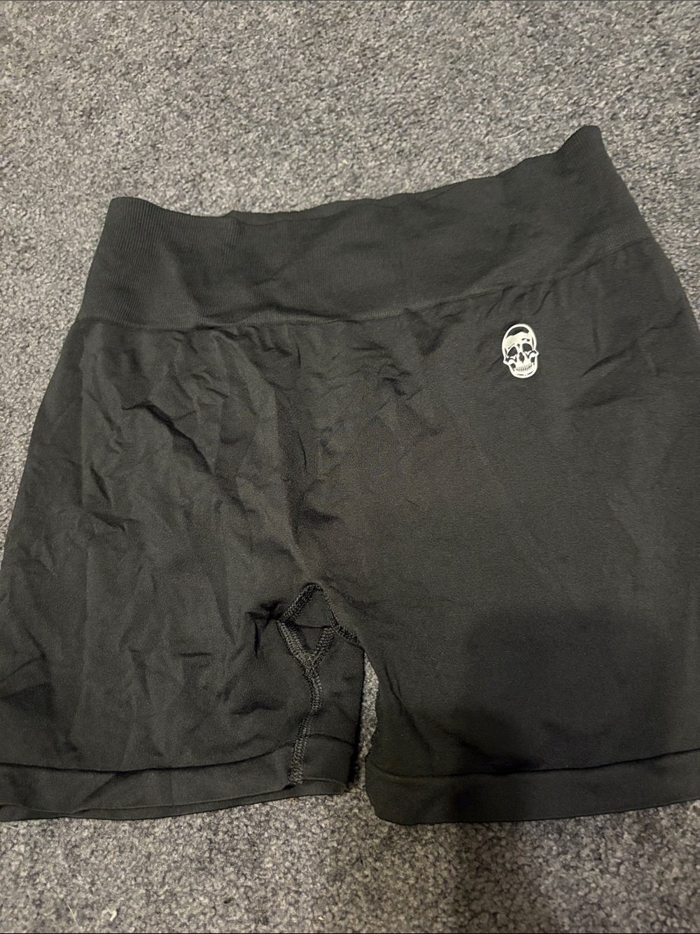 Black Women's Athletic Stretch Shorts with Skull Accent